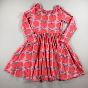 Tea Collection Kids Pink Red Apple Print Long Sleeve Ruffle Skater Dress 12